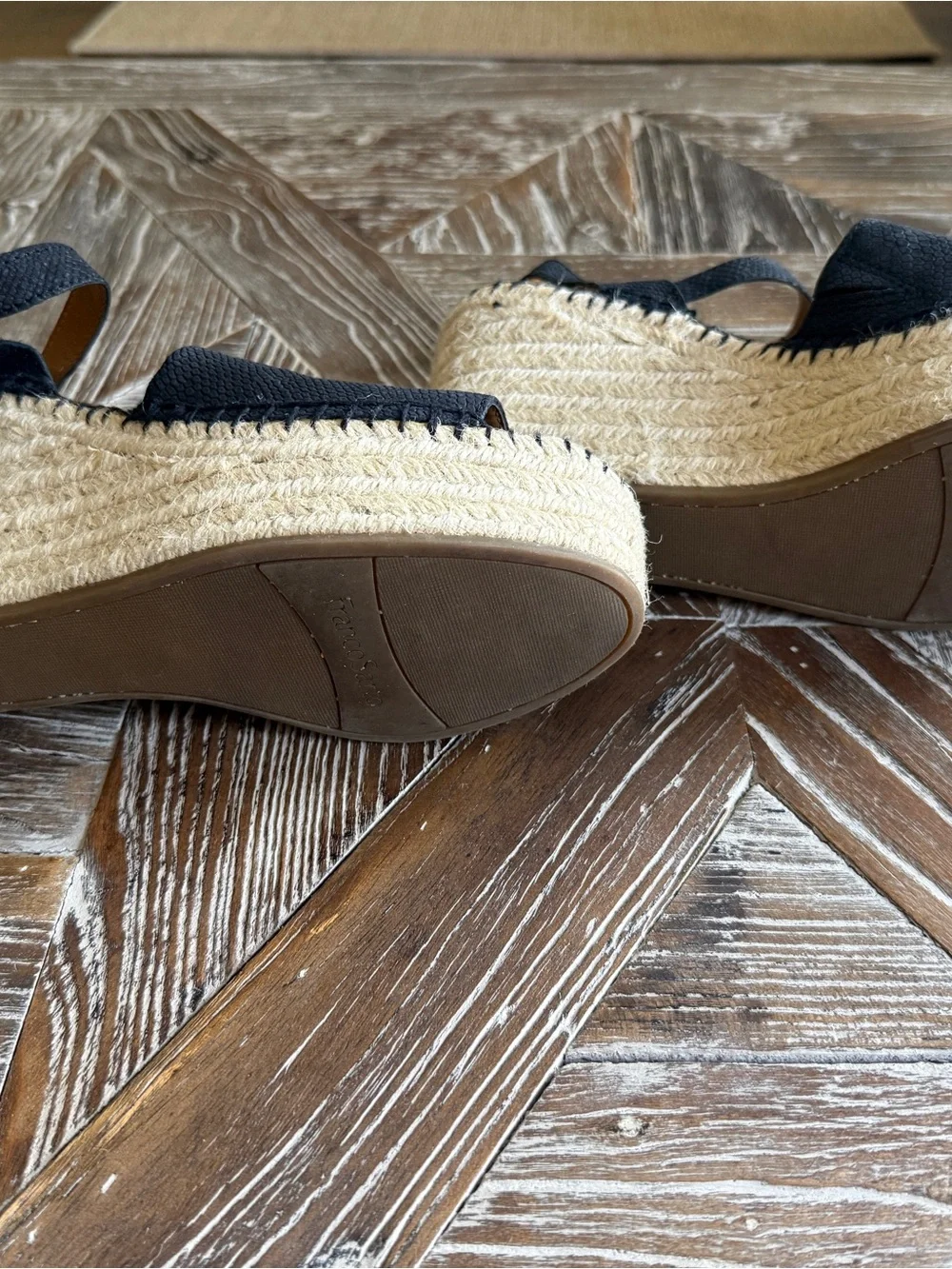 Franco Sarto Black Textured 3” Espadrille Sandals with Ankle Strap